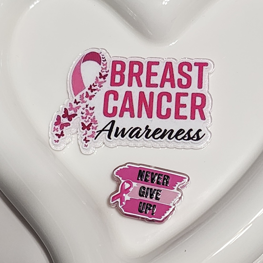 Breast Cancer Awareness Flatback Focal Bead Beaded Pen Badge Pink Ribbon